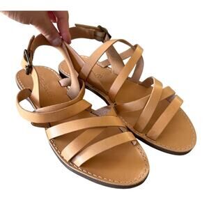 NWOT Madewell Boardwalk Multistrap Sandals Natural Buff Leather Buckle- Size 6.5